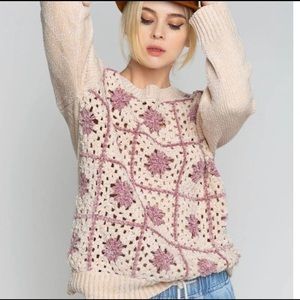 POL Crochet Granny Squares Chenille Sweater